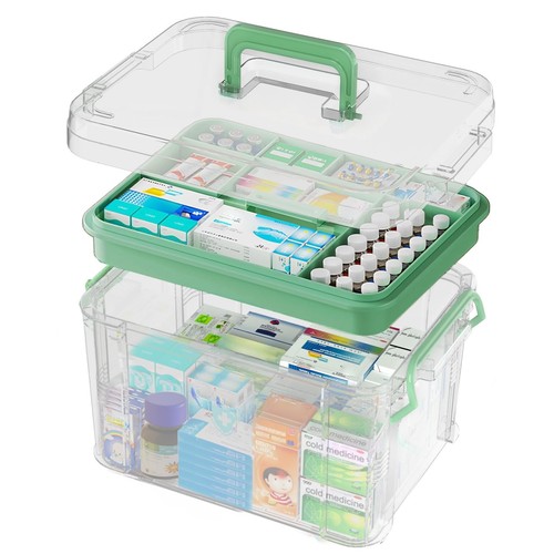 15QT Clear Medicine Organizer Box with Handle, Plastic Medicine Container wit...
