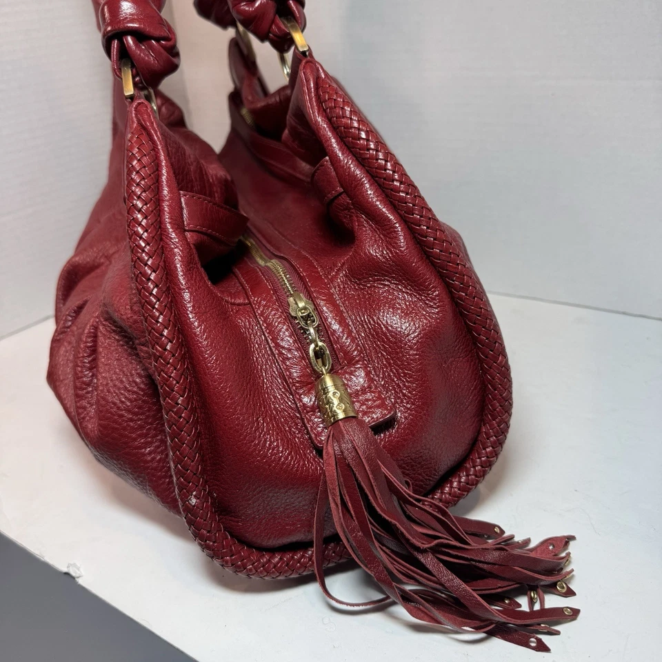 Cole Haan Phoebe Medium Triple Zip Satchel Red leather handbag hobo shoulder Bag - Image 3 of 4