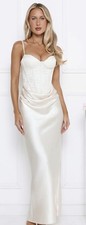 Hello Molly Ivory Satin Long Slip Dress Sweetheart Lace Corset Bodice S