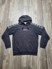 Adidas Originals Hoodie Mens Medium Black Trefoil Tape Pullover Sweatshirt Logo