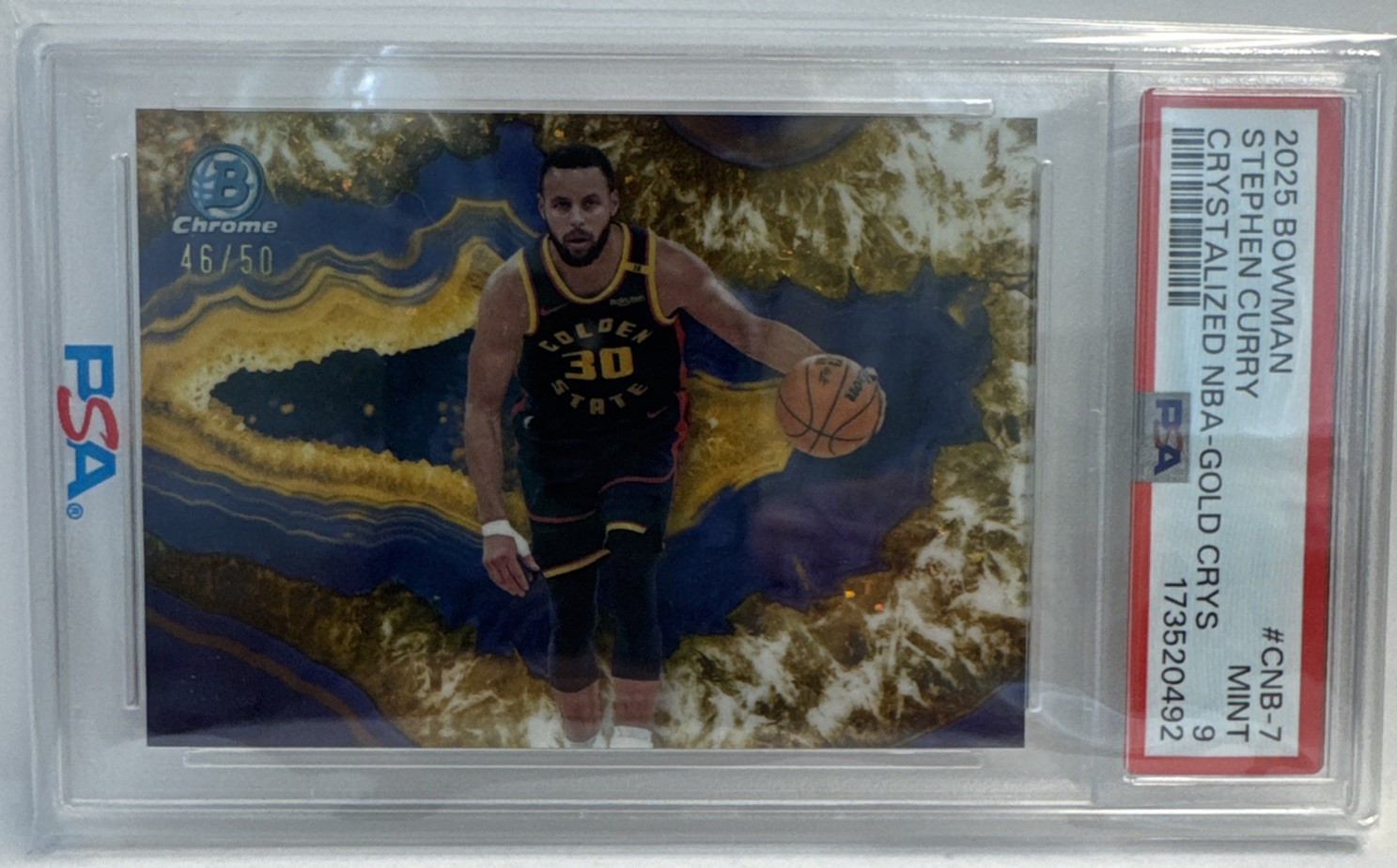 2025 BOWMAN CHROME CRYSTALIZED NBA GOLD CRYSTAL STEPHEN CURRY 46/50 PSA 9