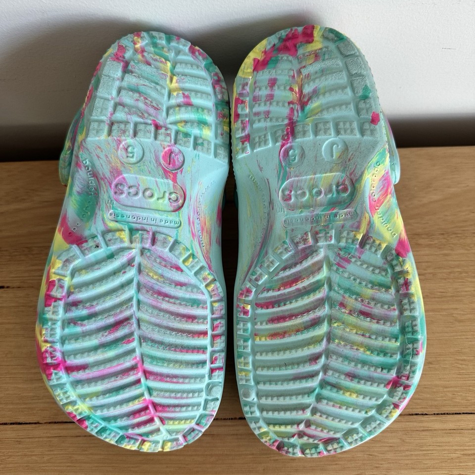 Multi White Crocs Crocs Classic Marbled Aqua / Multi colored clogs shoes Size J 5 Free ...