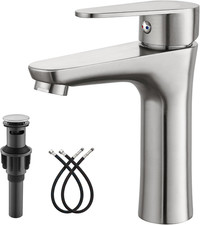 Bathroom Faucet Single Handle 1 Hole SUS304 Stainless Steel Deck Mount Lavatory