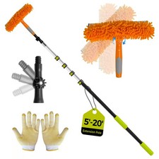 20 Feet High Reach Window Squeegee w/ 5-20Ft Extension Pole, Window Cleaner Tool
