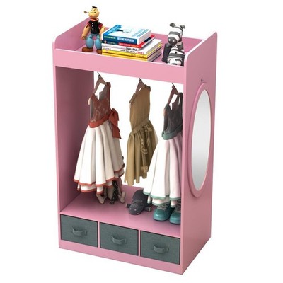 Kid Armoire Closet Wardrobe Wood Storage Cabinet Organizer with 3 Fabric Drawers