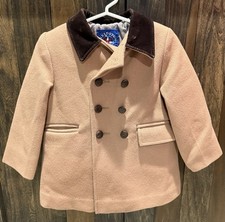 Fieldston Clothes Boys 4T Wool Pea Coat Khaki Brown Insulated Quilted Kids VTG