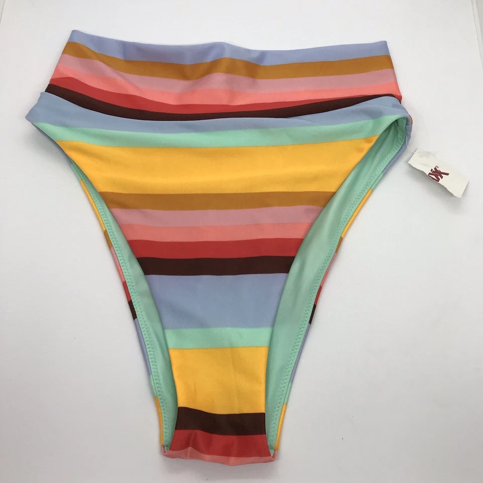 Aerie Striped Multicolor High-Waisted High Cut Cheeky Bikini Bottom Size XSmall - Image 3 of 4