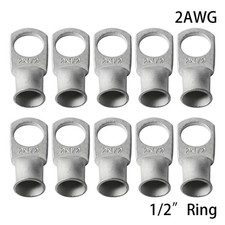 1-20PCS Tinned CopperEnds 2AWG Cable Lug Connector 1/2" Ring Battery Terminal US