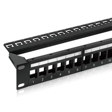 24-Port Blank Keystone Patch Panel, 1U 19 Rackmount Housing with Cable Manage...