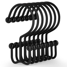 Rustproof Black Shower Curtain Hooks, 12 Durable Rings for Shower Rods
