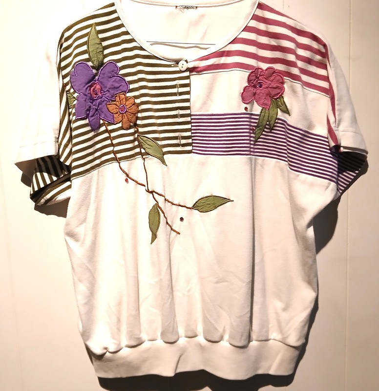 Used, Unbranded Women’s L Blouse with Floral-and-stripes Design