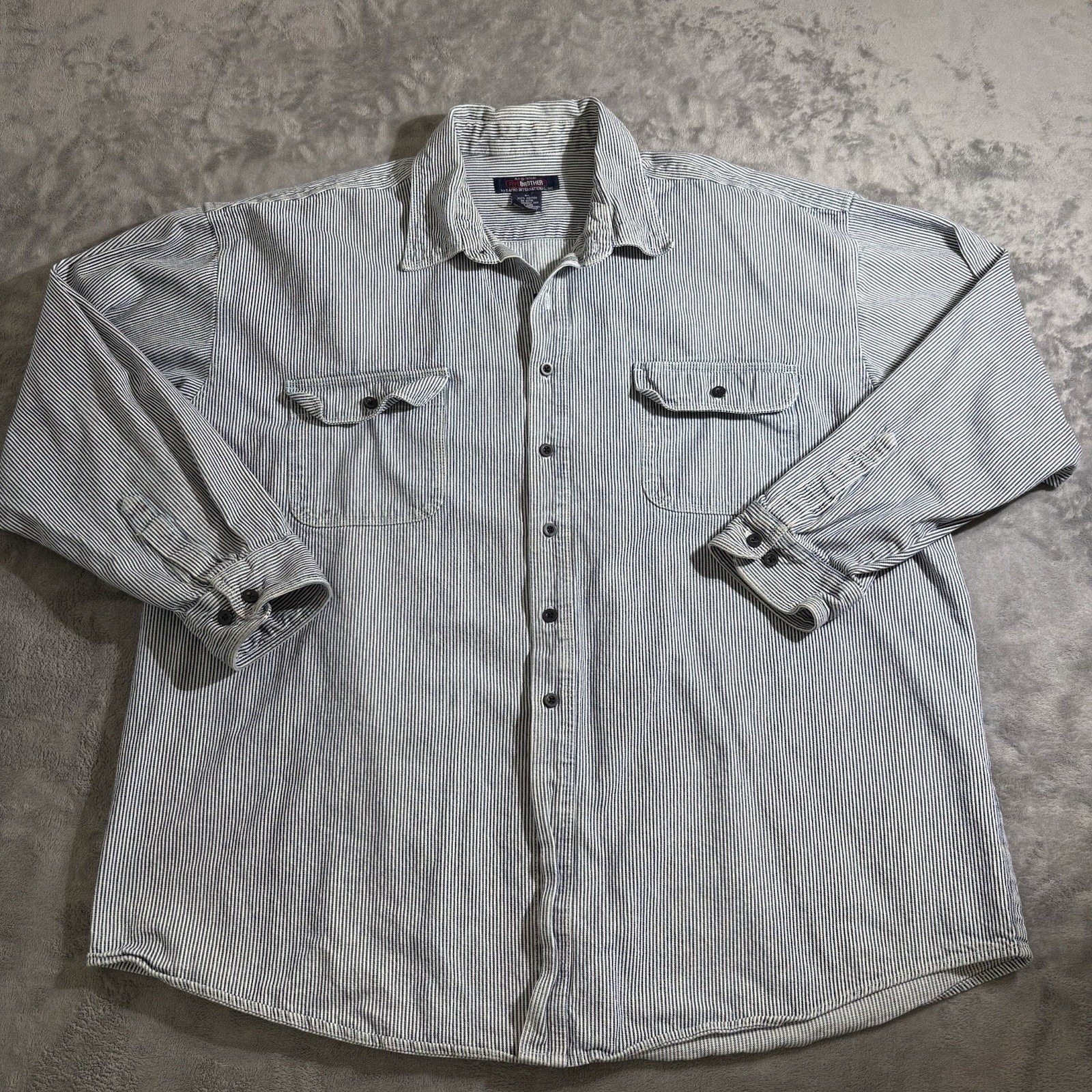 Missing Button Five Brother Hickory Stripe Long S… - image 1
