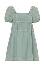 Denim Mini Dress Sz Medium Green Mint Jean Babydoll Square Neck Puff Sleeve Boho