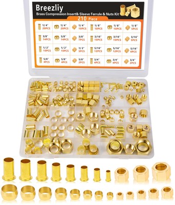 280PCS Compression Fittings Assortment kit - 8 Sizes Brass Compression Sleeve