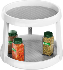 2-Tier Lazy Susan Spice Organizer 10 Inch White Gray Rotating Turntable Kitchen