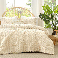 Boho Comforter Set Queen Size, 3 Piece Beige Boho Bedding Set, Rustic Farmhouse