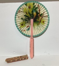 Vtg 1940s Foldaway Fan-"Keep Cool and Be Gay"- Hong Kong made- Colorful artwork