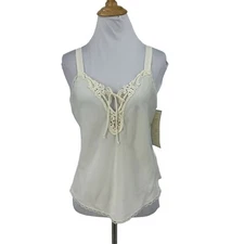Vintage Val Mode Ivory Camisole Womens S Small Crochet Thick Straps Satin Poly