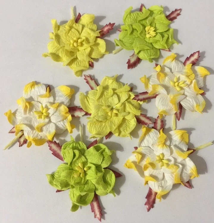 FLORES DE GARDENIA PREMIUM VERDE/AMARILLO (7 piezas) Raspador de estampado •Hecho a mano•Jardín•• Foto 3 de 4