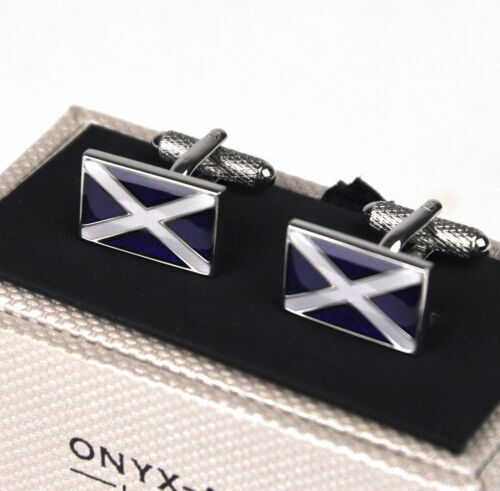 Scottish Flag Cufflinks - Flag of Scotland St Andrews Cross Onyx Art CK114