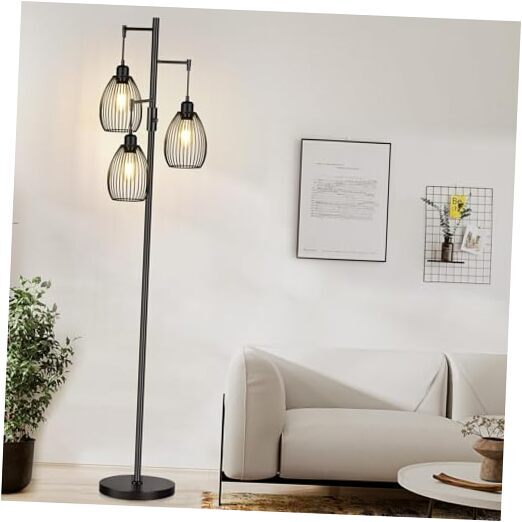 Dimmable Floor Lamp, 3 x 800LM LED Edison Bulbs Included, Matte Black-70 inches