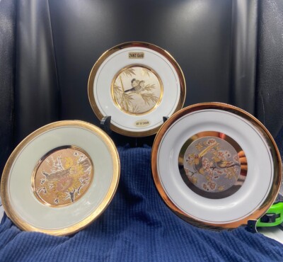 3 : Vintage The Art of Chokin 24k Gold Edged Plate , with one