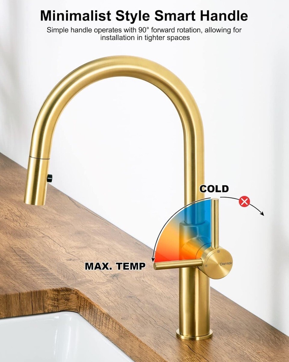 Darnok Luca Kitchen Sink Faucet With Pull Down Sprayer - Luxe Gold Finish, High Arc Spout