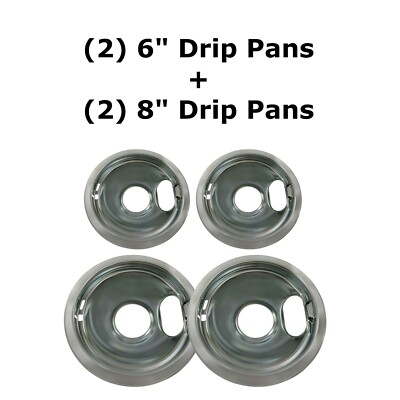 Chrome Drip Pan Bowl Set Replacement for Whirlpool W10278125 Two 6'' and Two 8'' 