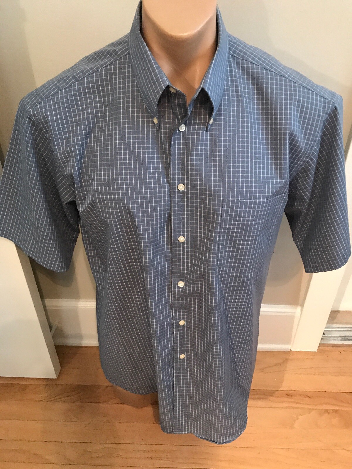 FILA Camicia Savile Row uomo 16 1 2 blu ardesia a quadri facile cura tutti i giorni nuova senza etichette