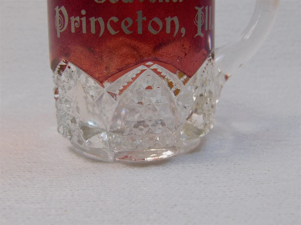 Antique Ruby Stained EAPG Glass Creamer Pitcher Souvenir Princeton, Ill. 2.5" - Image 3 of 4