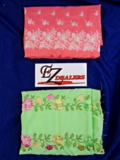 Floral Embroidered Pink and Green Material- Different Sizes