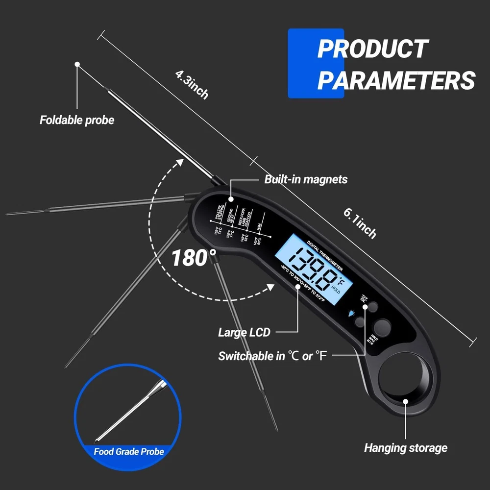 Meat Thermometer Digital, Instant Read Meat Thermometer for Grill and Cooking...