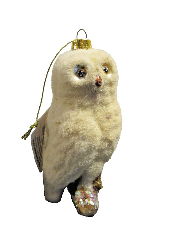 Snowy Owl Rustic Great White Barn Barred Woodland Winter Hedwig Glass Ornament