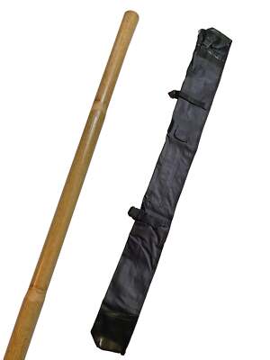 TEKKA BUDO Set Jo Stab Rattan ungeschält mit Waffentasche 127 cm mit Schale Holz