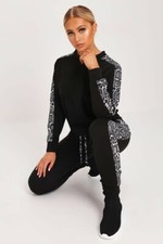 NEW TAGS I SAW IT FIRST CROPPED 2 PIECE BLACK SNAKE TRIM LOUNGEWEAR SET SIZ SM