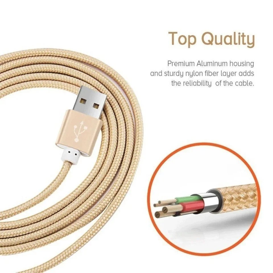3/6Pack Micro USB Data Sync Charger Cable Cord Braided 10ft Long For Samsung LG - Image 3 of 4