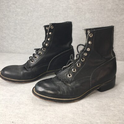 Justin 506 Black Leather Kiltie Western Roper Lace Up Boots  display picture 2