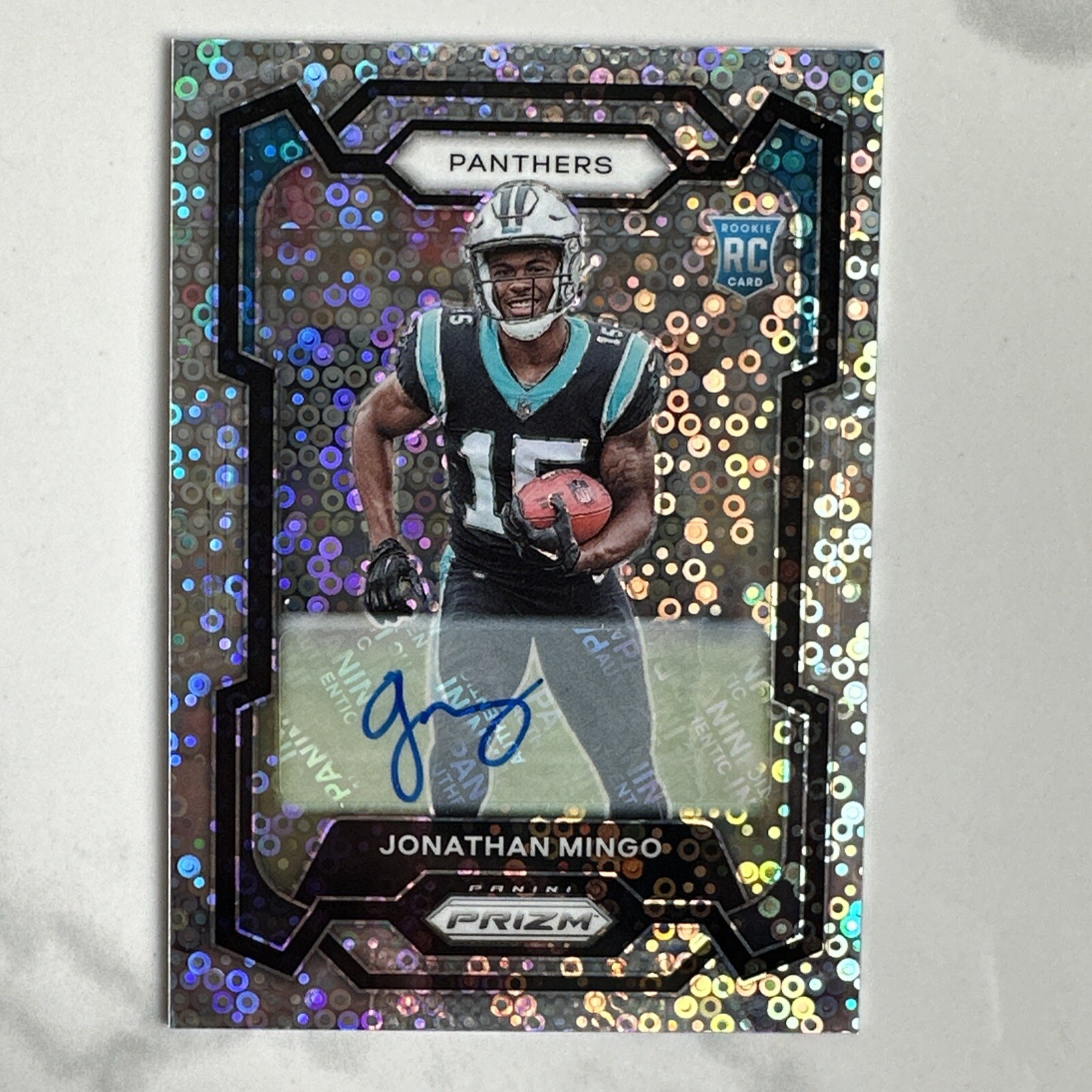 Jonathan Mingo RC #312 No Huddle Disco Prizm Rookie Auto 2023 Panthers RC