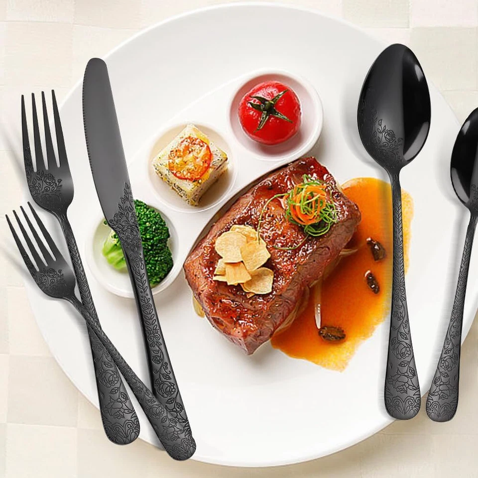 30-teiliges Schwarz Besteckset Edelstahlbesteck für 6 Personen Spülmaschinenfest - Bild 4 von 4