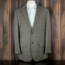 Joseph & Feiss Sport Coat Mens 40R Beige Brown Blue Tartan