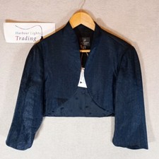 Adrianna Papell Cropped Shurg Jacket Cover Up Designer Size 12 Uk Blue Navy