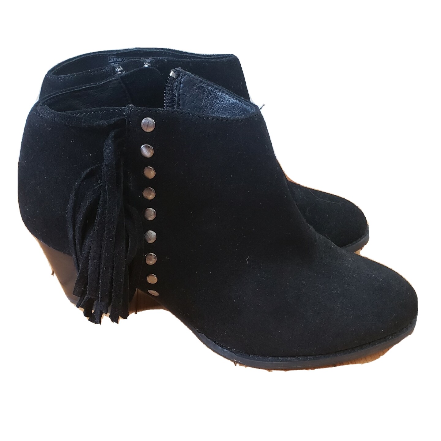 Vionic Womens Suede Faros Fringe Western Boho Ankle Boots Black Wide 6