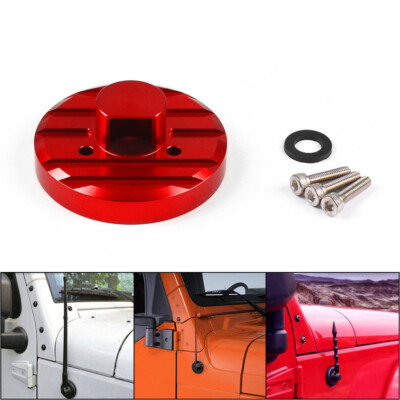 Aluminum Antenna Base Protective Cover For 07-Current Jeep Wrangler JK JL JT Red