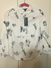Polo Ralph Lauren Boys Icon Print Cotton Oxford Shirt Sz M 10-12 - NWT White