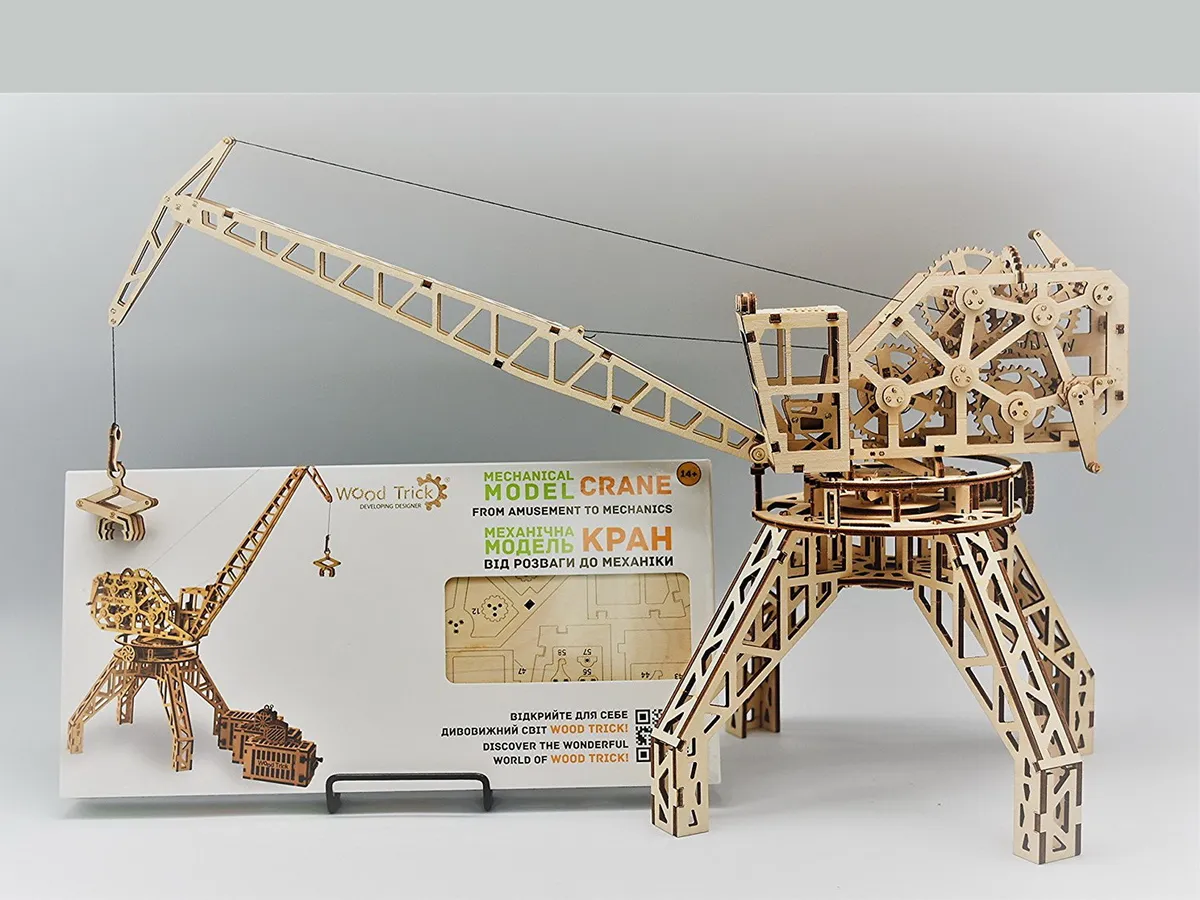 Tower Crane Building Model 3D Wood Puzzle DIY Mechanical Toy Assembly Gears  Kit