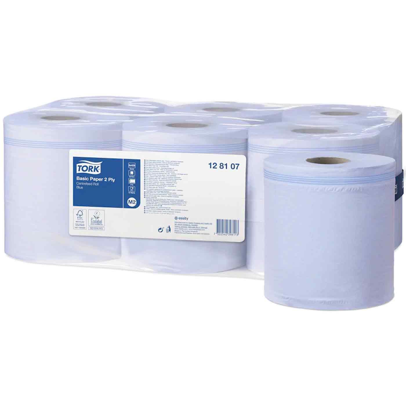 Tork M2 Centre Feed Blue Wiping Basic Paper Towel Roll Centrefeed Pack 6 x 150m