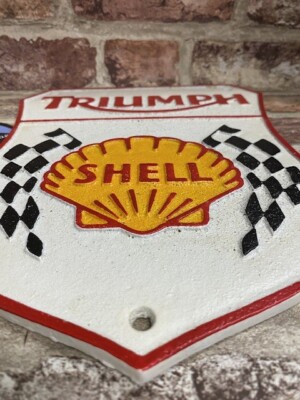 Triumph & Shell Cast Iron Retro Vintage Look Wall Sign Plaque