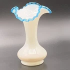 Vintage Fenton Aqua Crest Vase Triangle 8" Milk Glass with Blue