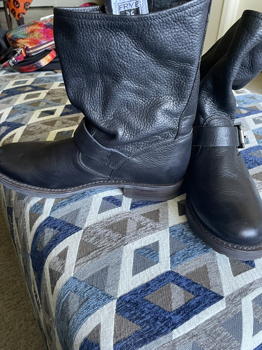 Frye Veronica Short Moto Boot Mid Calf Buckle Heeled Leather Lug