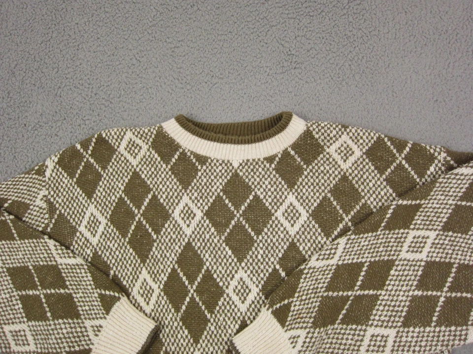 Vintage Trader Bay Sweater Mens Large Green Diamond Made in USA Casual Cotton - Image 2 of 4